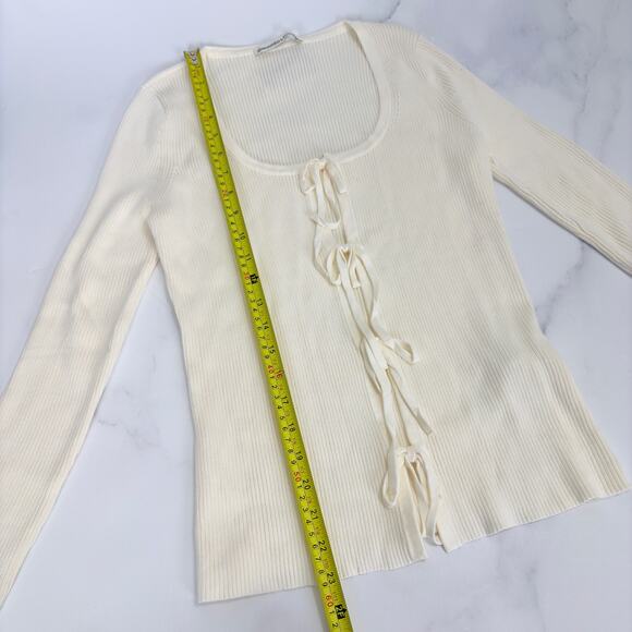 NWOT Abercrombie & Fitch Cream Ribbed Bow Front Top boho Chic Long Sleeve Size M - Picture 8 of 12